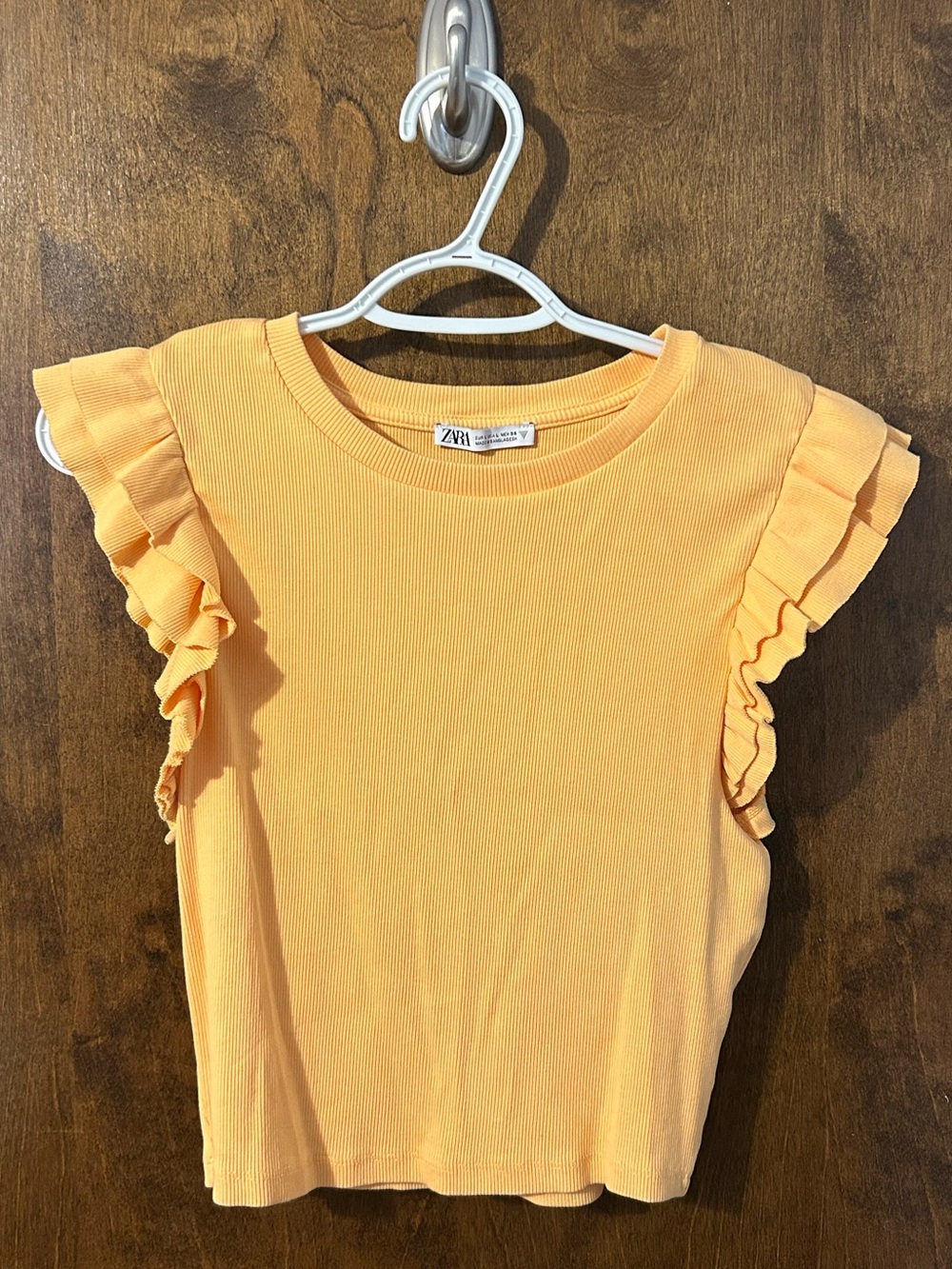 Zara Peachy Orange Ruffle Sleeve Tee